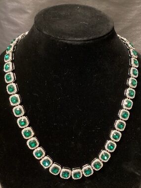 Emerald-Style Halo Tennis Necklace — Green Crystal Statement